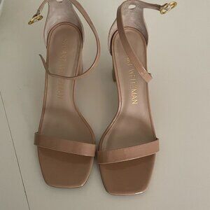Stuart Weitzman Nudistcurve 75 Block Heel Sandal (Women) 9M, ADOBE